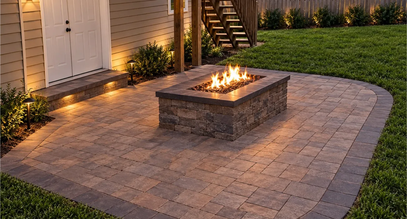 Landscape visualizer concept showing a proposed outdoor firepit